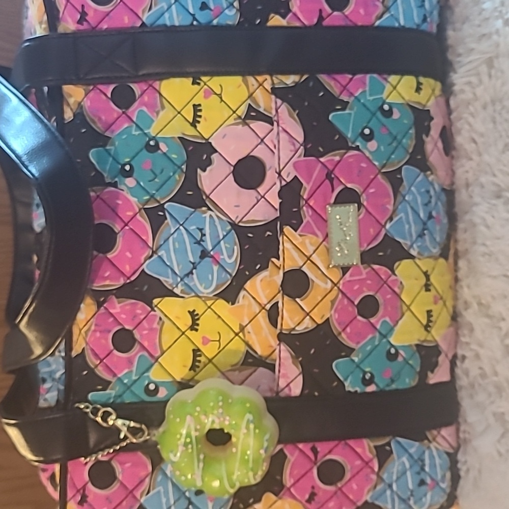Betsey Johnson Weekender Bag: Donut+ Cat Design with Black Background. - Picture 3 of 12